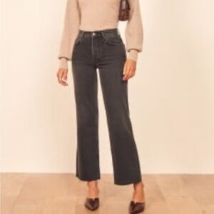 Reformation Jeans “Fawcett” high rise, wide leg, ankle cut, in black wash